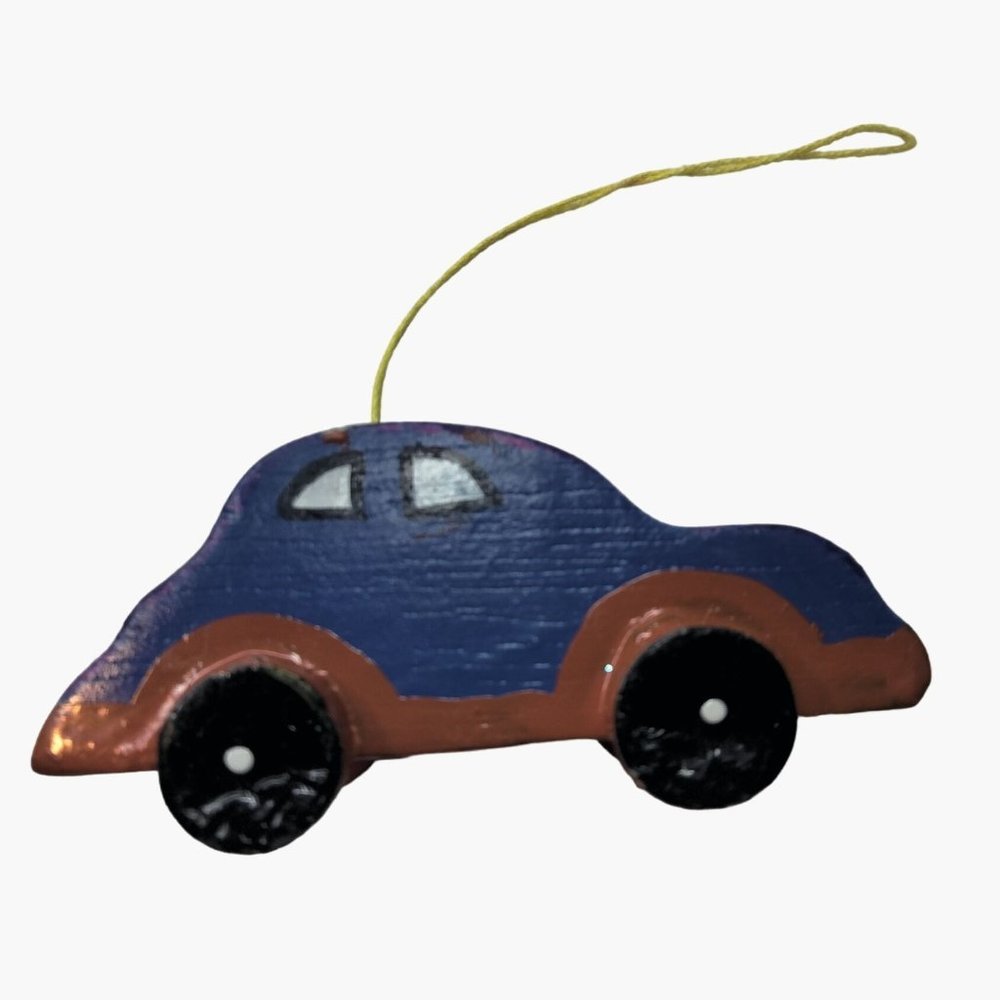 Blue Car Christmas Tree Ornament Wooden Toy